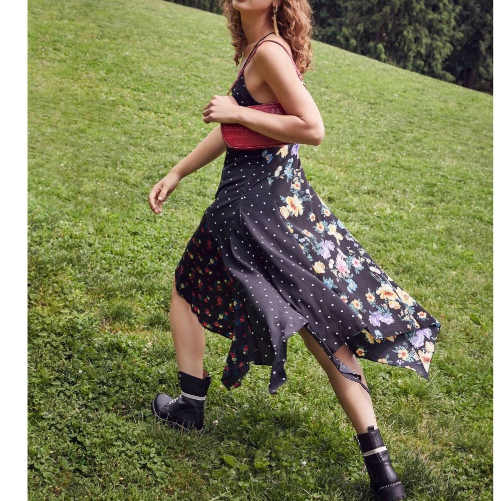 Nwt Aqua Mixed Print Handkerchief Hem Dress